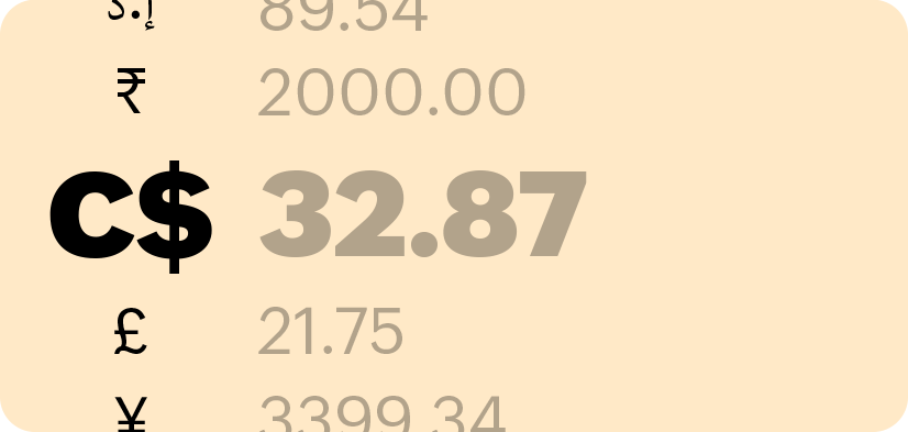 Numbers with global currency symbols highlights Zoho Books' multi-currency feature