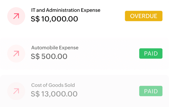 Summary of payables with their amount and status